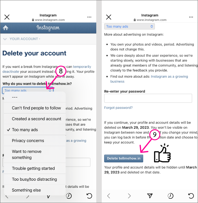 How to delete instagram Account