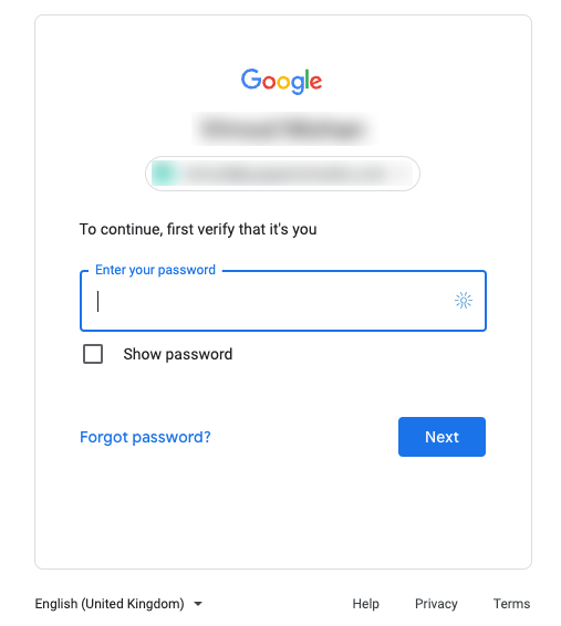 google login screen
